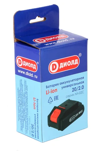 Батарея аккумуляторная 20 В, 2,0 А*ч, Li-ionу ЛИ-02С (семейка) "ДИОЛД"