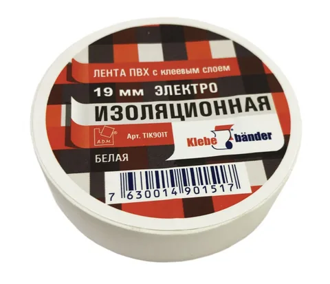 Изолента ПВХ 20 м х 19 мм белая Klebebander TIK901T (8шт)