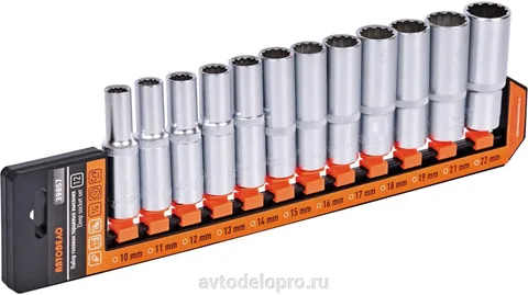 Набор головок высоких 12 пр (DR1/2"; 12РТ; 10-22мм; холдер) АвтоДело