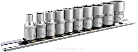 Набор головок 10пр (DR 1/4"; 6РТ; 4-13мм; планка) АвтоДело