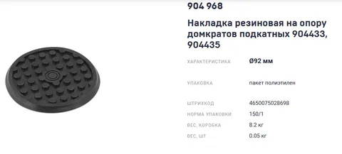Накладка резиновая на опору домкратов подкатных  904433, 904435 "ДТ"