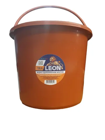 Ведро строительное 12 л ударопрочное LEON круглое КРАСНОЕ ПРЕМИУМ