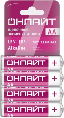 Элементы питания (Батарейка алкалиновые) OBT-02 LR6 AA "ОНЛАЙТ" (4шт)