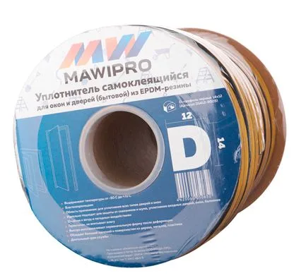 Уплотнитель для окон D-профиль  9*7,5 мм 100 м черный "MAWIPRO" EPDM